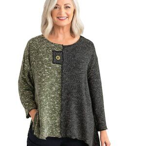 Odile Lagonlook Art To Wear Green Tweed Asymmetric Hem Tunic Top Size XXL